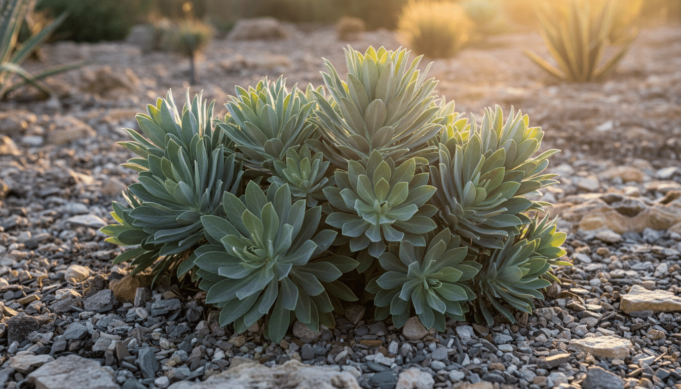 Feuillage bleu acier persistant de l'Euphorbia characias en rocaille