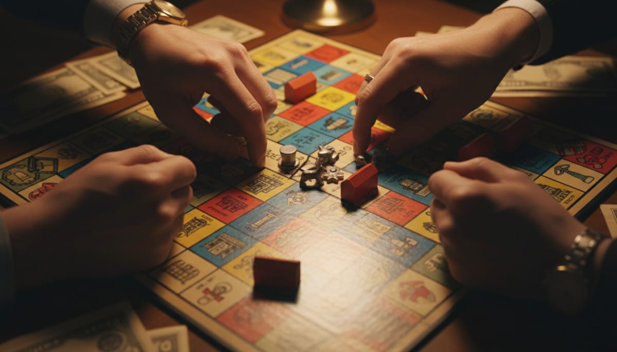 Plateau de Monopoly vintage avec maisons et hôtels