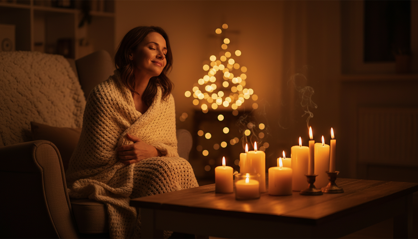 Femme souriante dans une lumière dorée apaisante