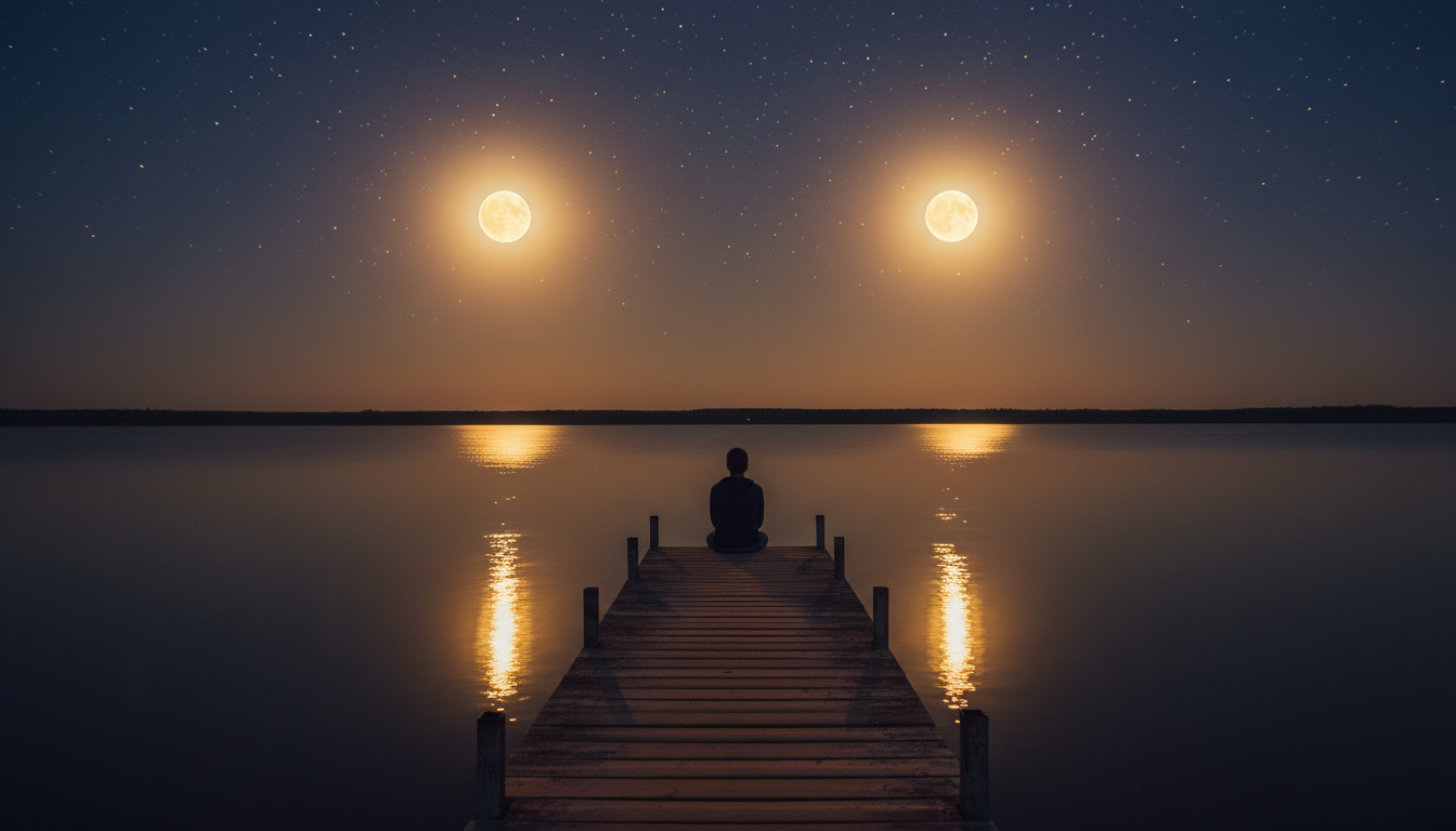 Double pleine lune de mai reflétée dans un lac