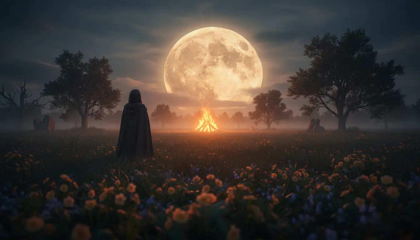 Personne observant la pleine lune du 1er mai au crépuscule