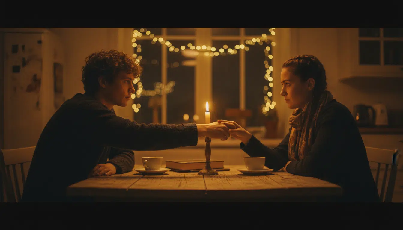 Couple en discussion intime à la lumière de bougies