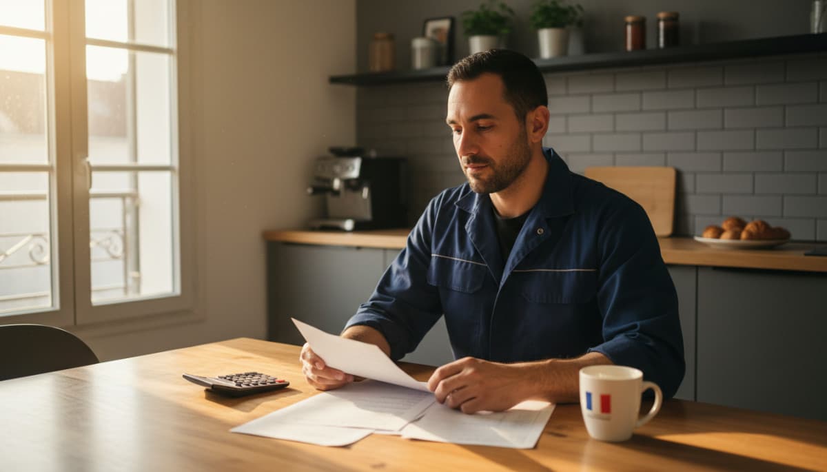 Plombier nantais qui vérifie son budget mensuel à la maison