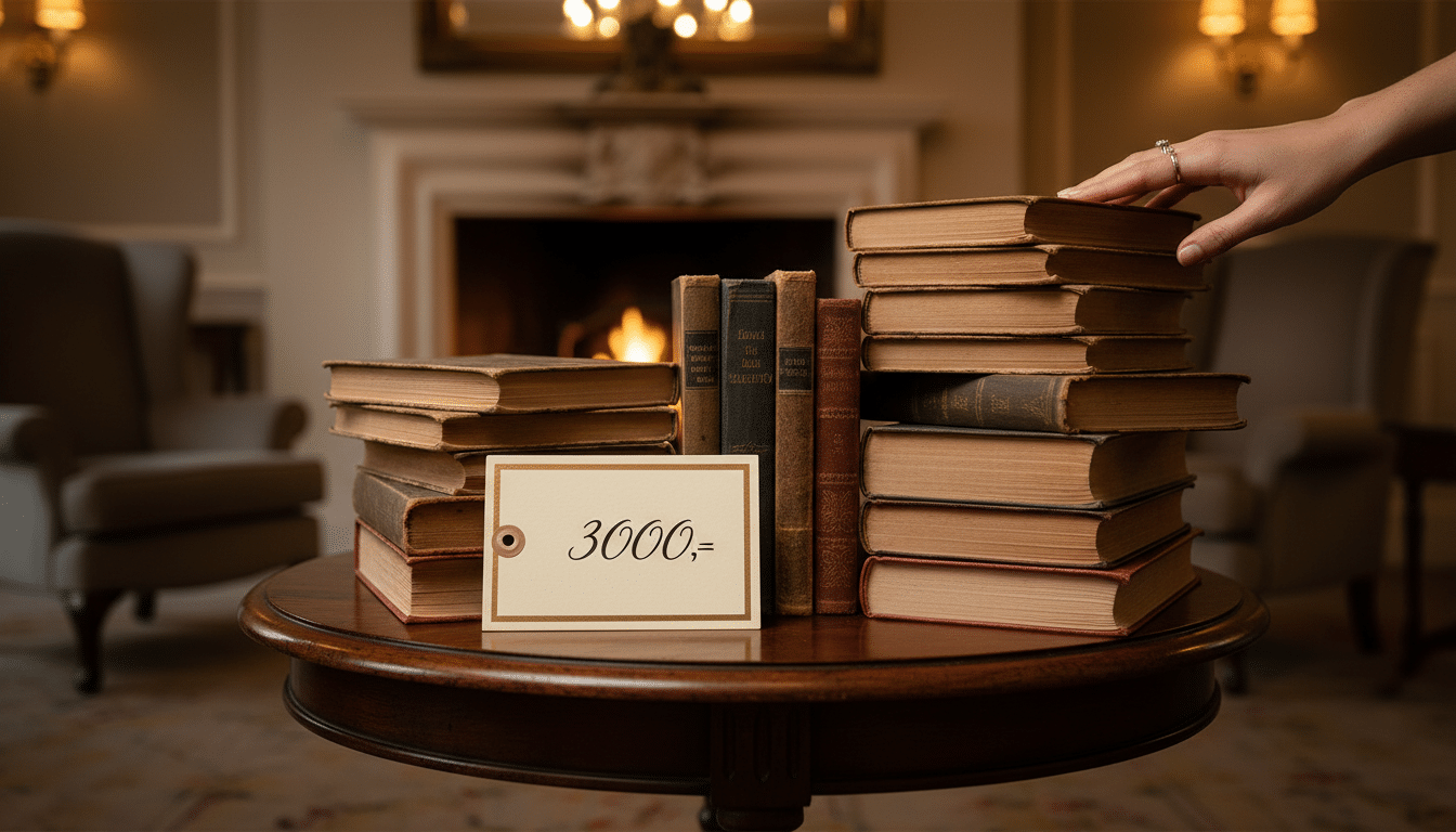 Tarif élevé affiché à côté d'une pile de romans dans un hôtel