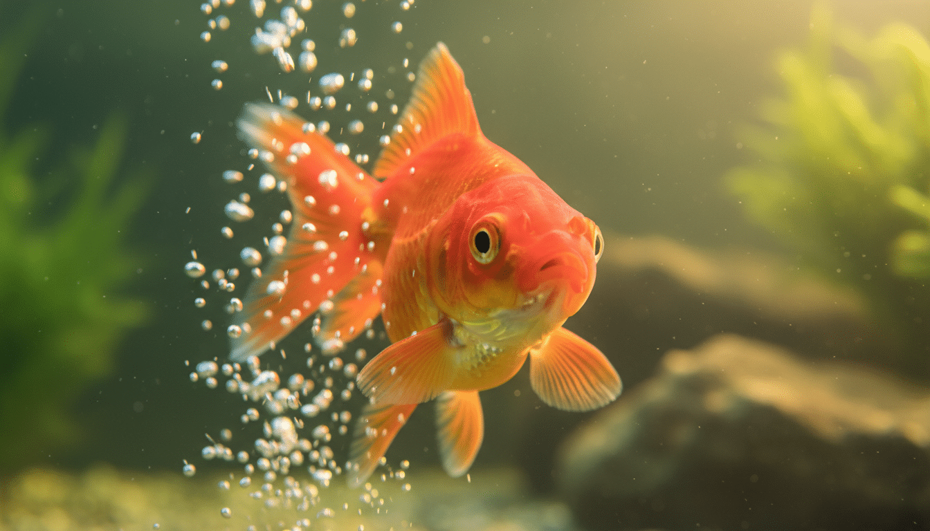 Poisson rouge dans un aquarium avec bulles d'oxygène