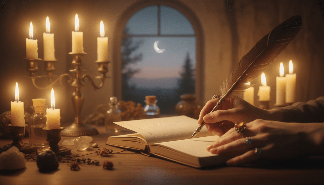 Écriture d'un objectif financier sous la lumière de bougies