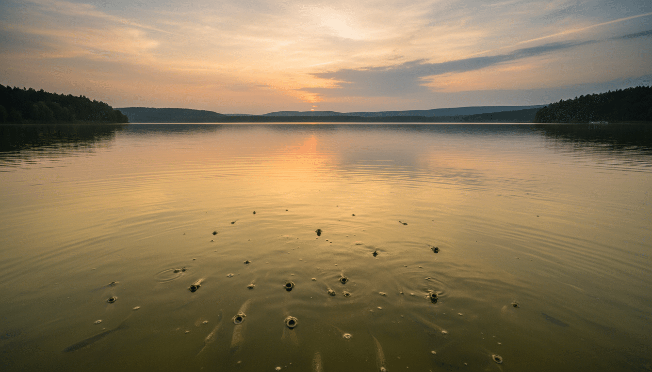Poissons remontant à la surface d'un lac en été