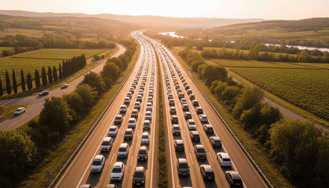 Embouteillages sur autoroute française un jour de pont