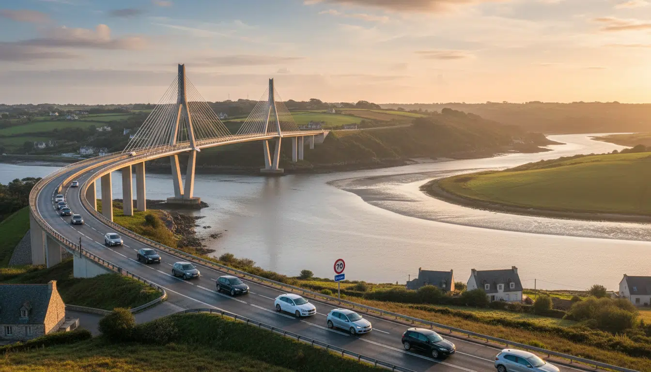 Pont de l'Iroise avec panneau de limitation à 70 km/h