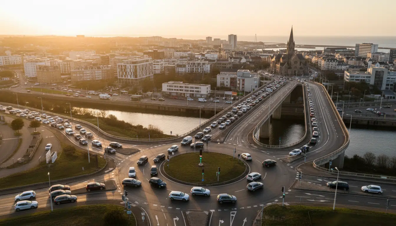 Rond-point de Kergleuz avec feux de régulation près de Brest