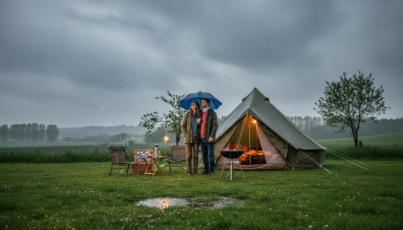 Camping sous la pluie en mai dans le nord de la France