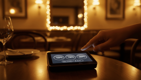 Terminal de paiement proposant un pourboire au restaurant