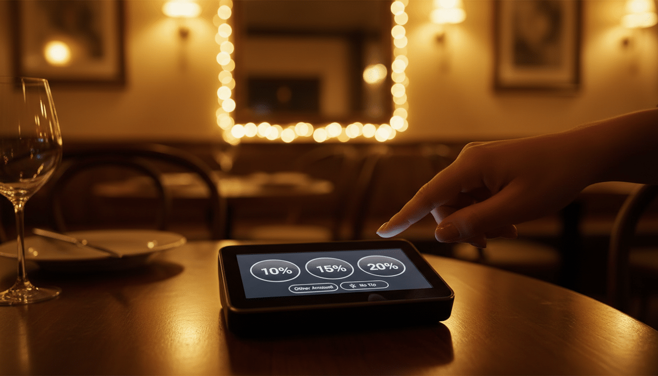 Terminal de paiement proposant un pourboire au restaurant