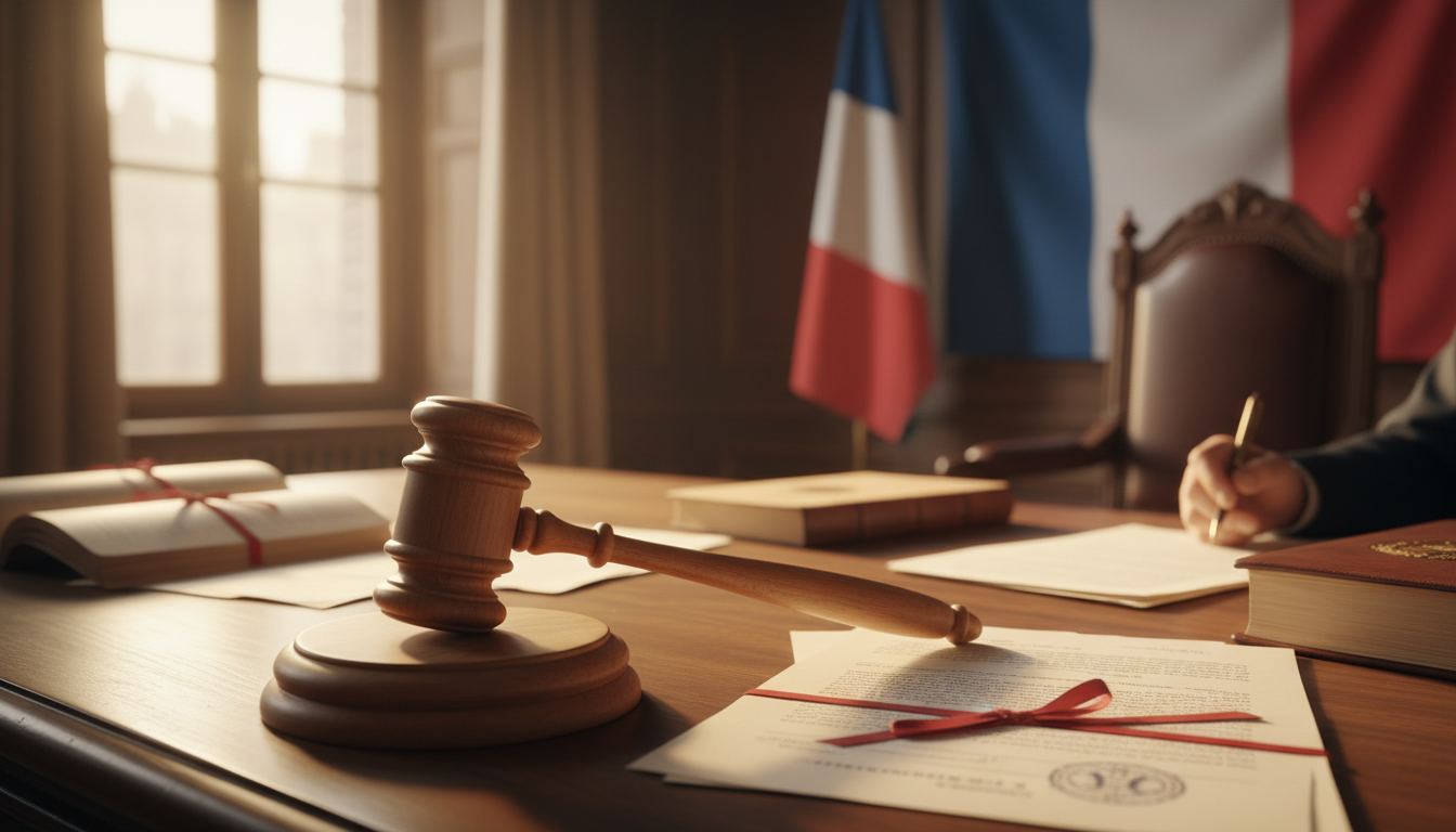 Marteau de justice et dossier juridique en France