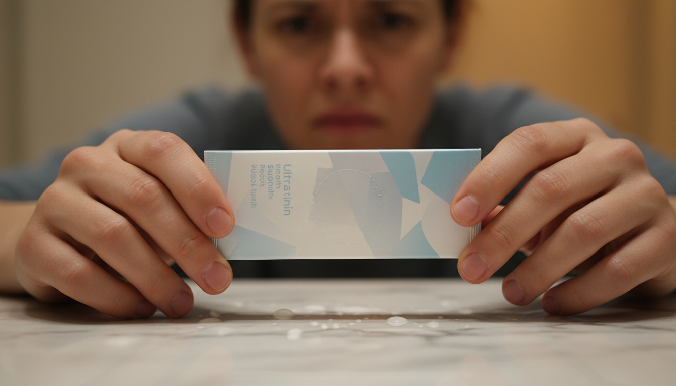 Personne tenant une boîte de préservatifs rappelés