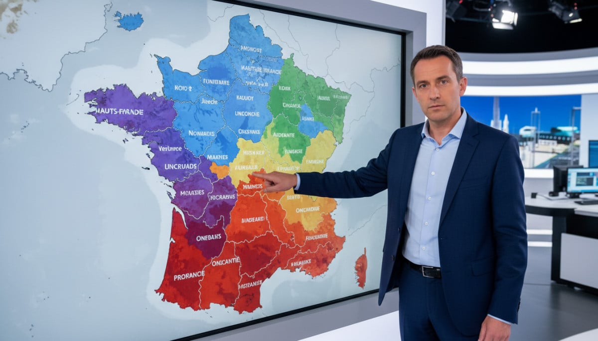 Prévisionniste météo devant une carte des températures en France