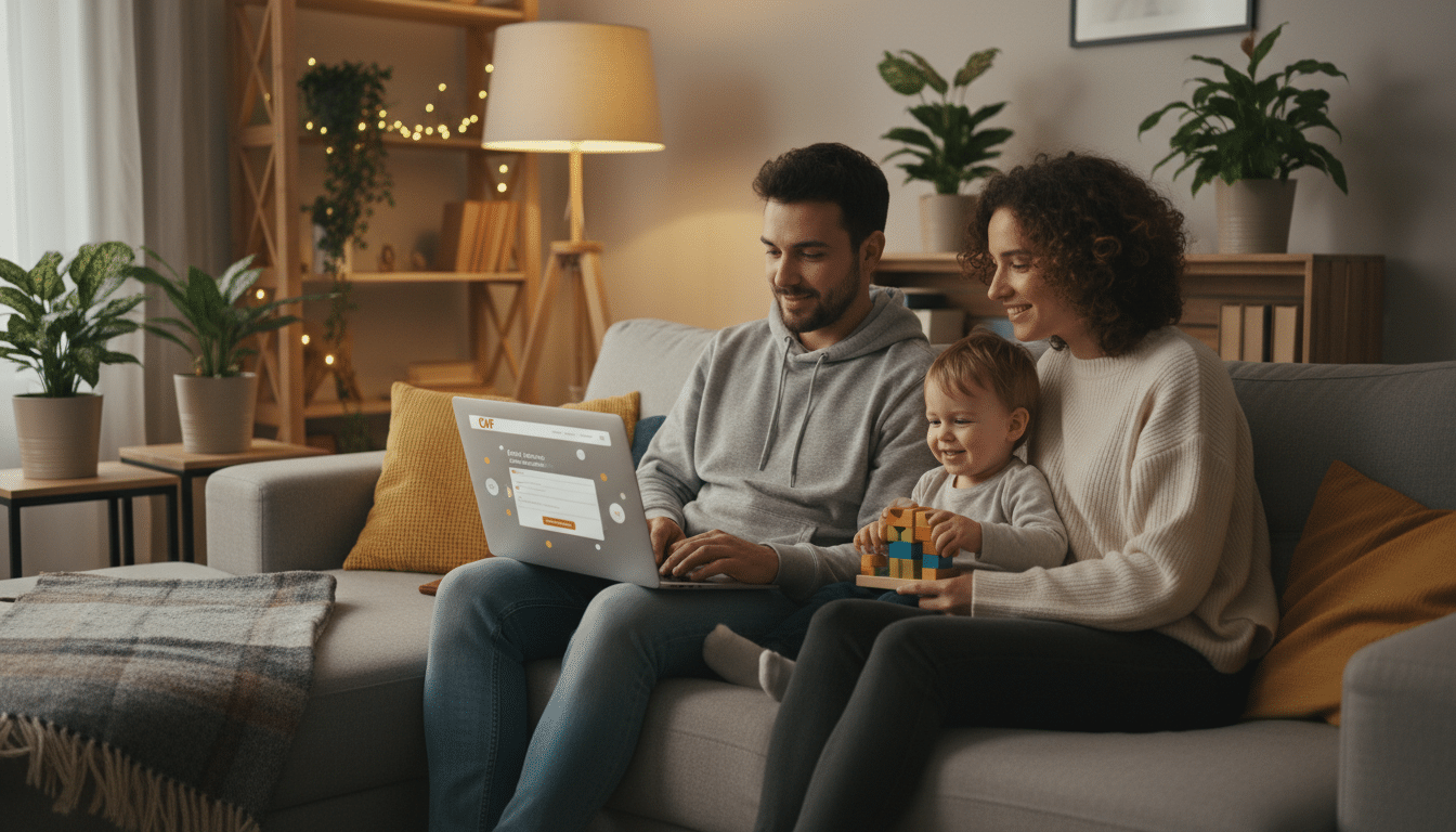 Couple vérifiant ses droits prime d'activité en ligne