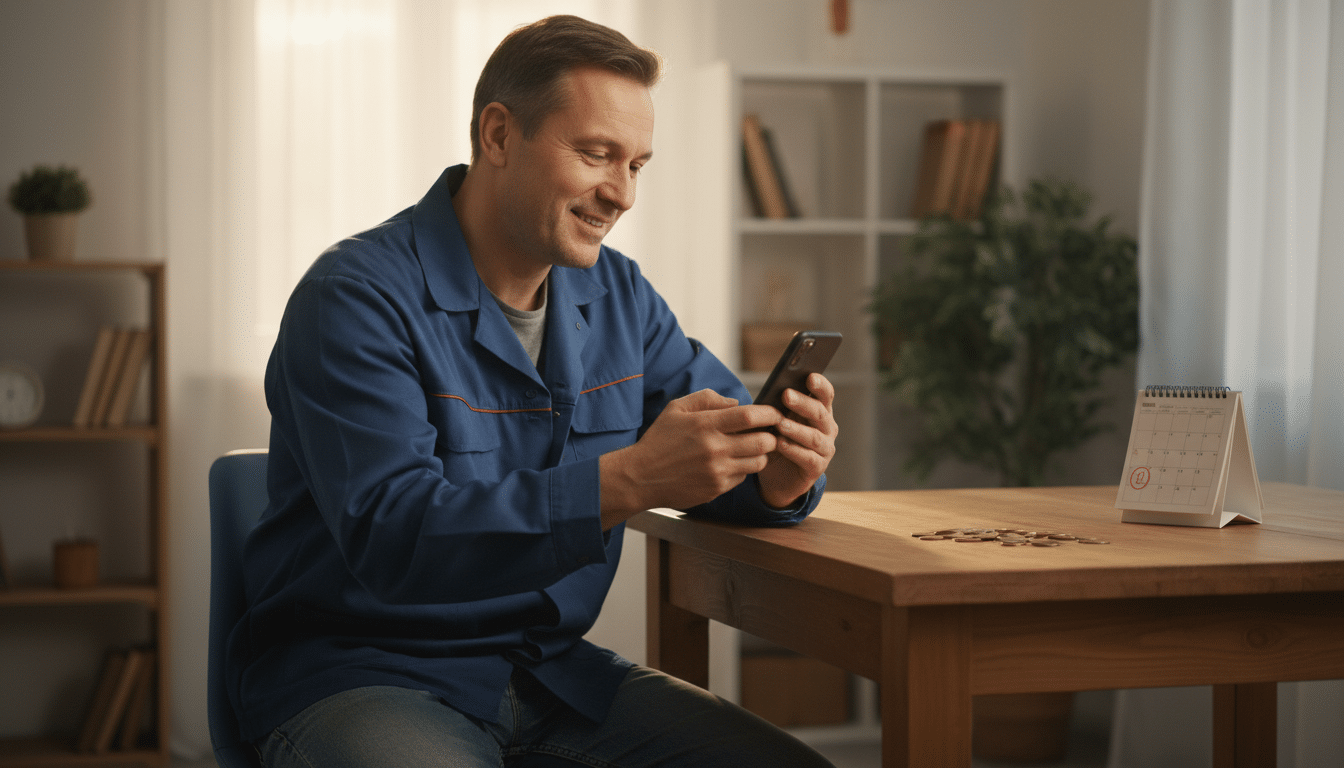 Homme vérifiant son téléphone avec soulagement