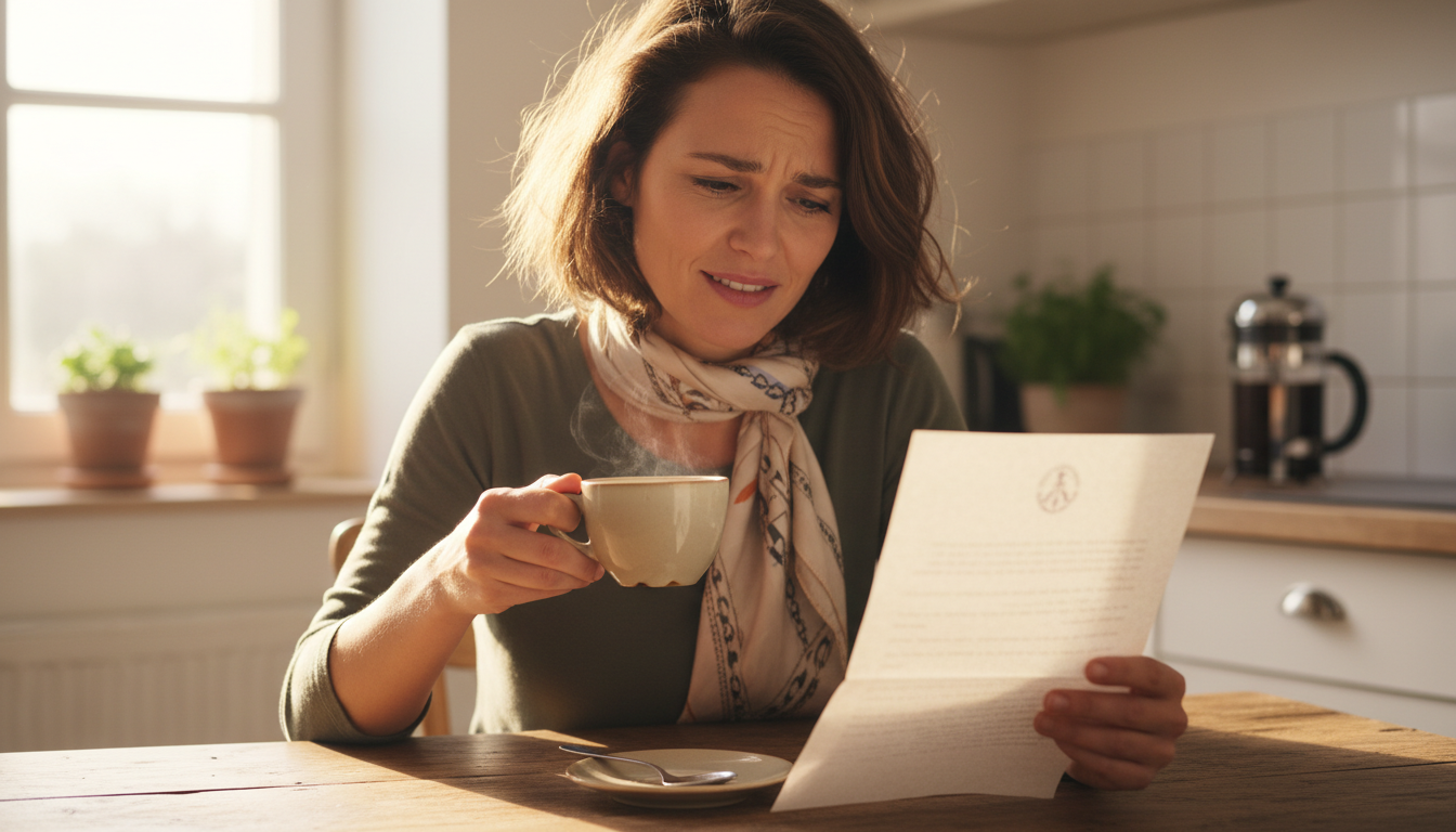 Femme consultant un courrier officiel sur la prime d'activité