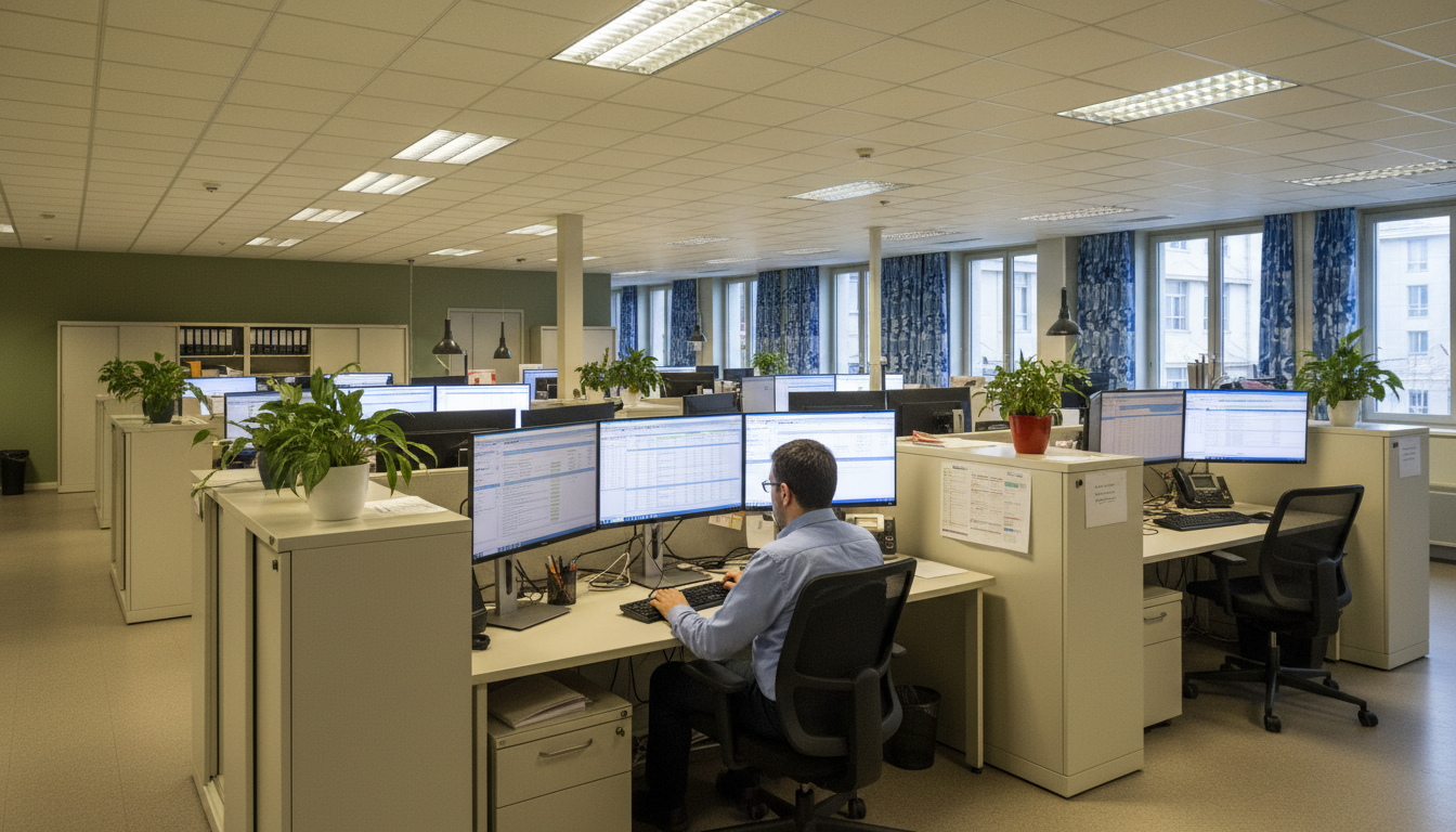 Bureau de la CAF avec mise à jour des barèmes informatiques