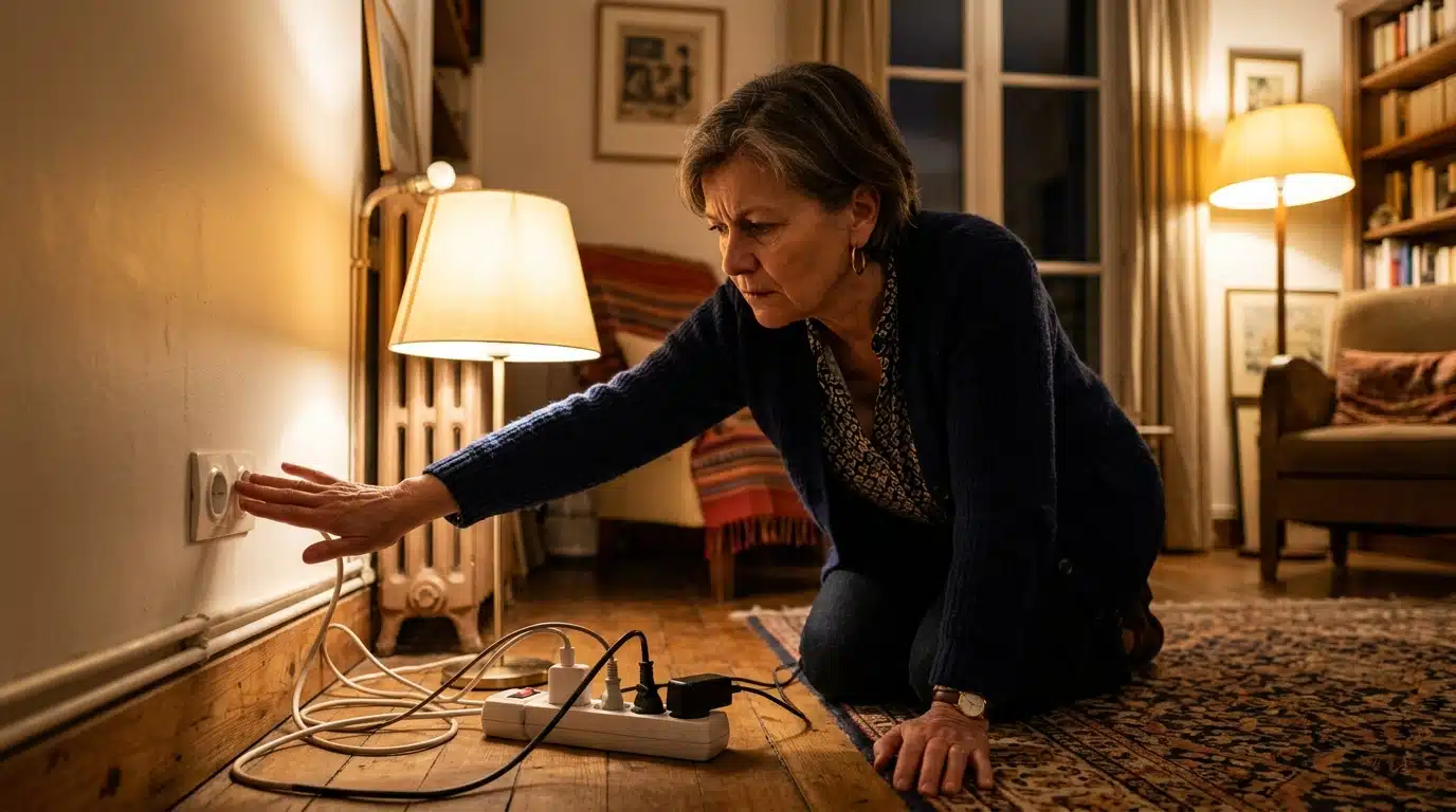 Femme testant la chaleur d'une prise murale