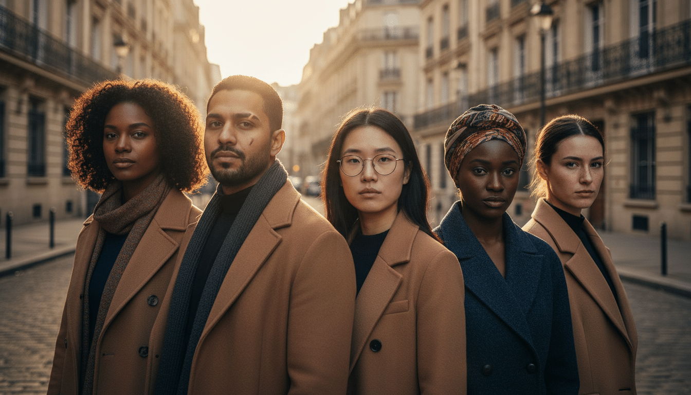 Groupe de Français divers réunis dans une rue parisienne