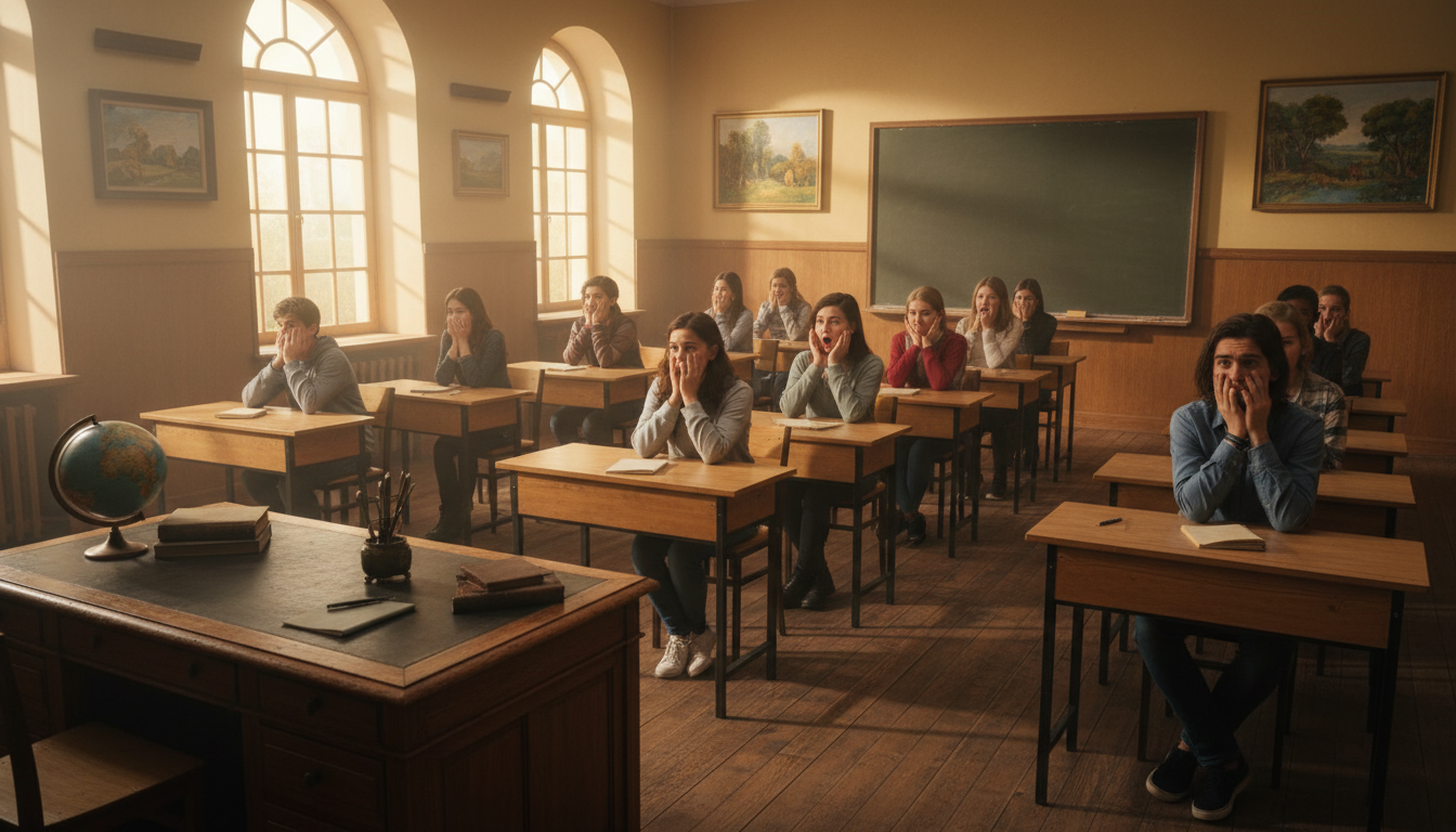 Élèves choqués dans une salle de classe