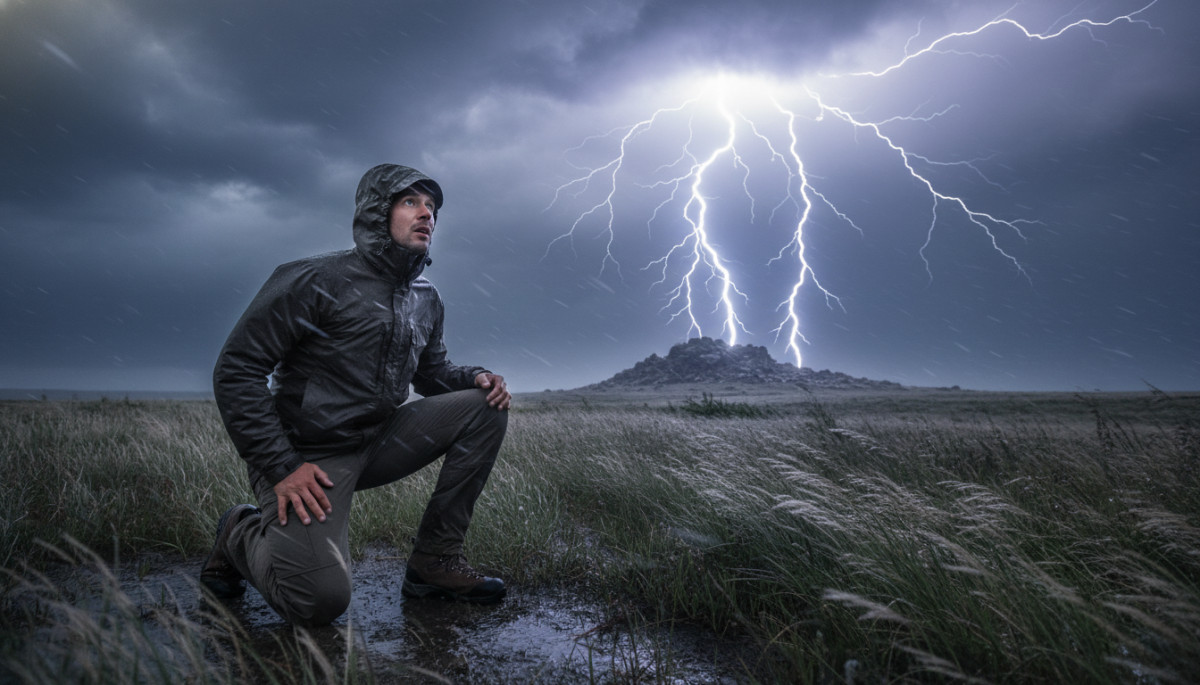 randonneur observant la foudre frapper le même endroit