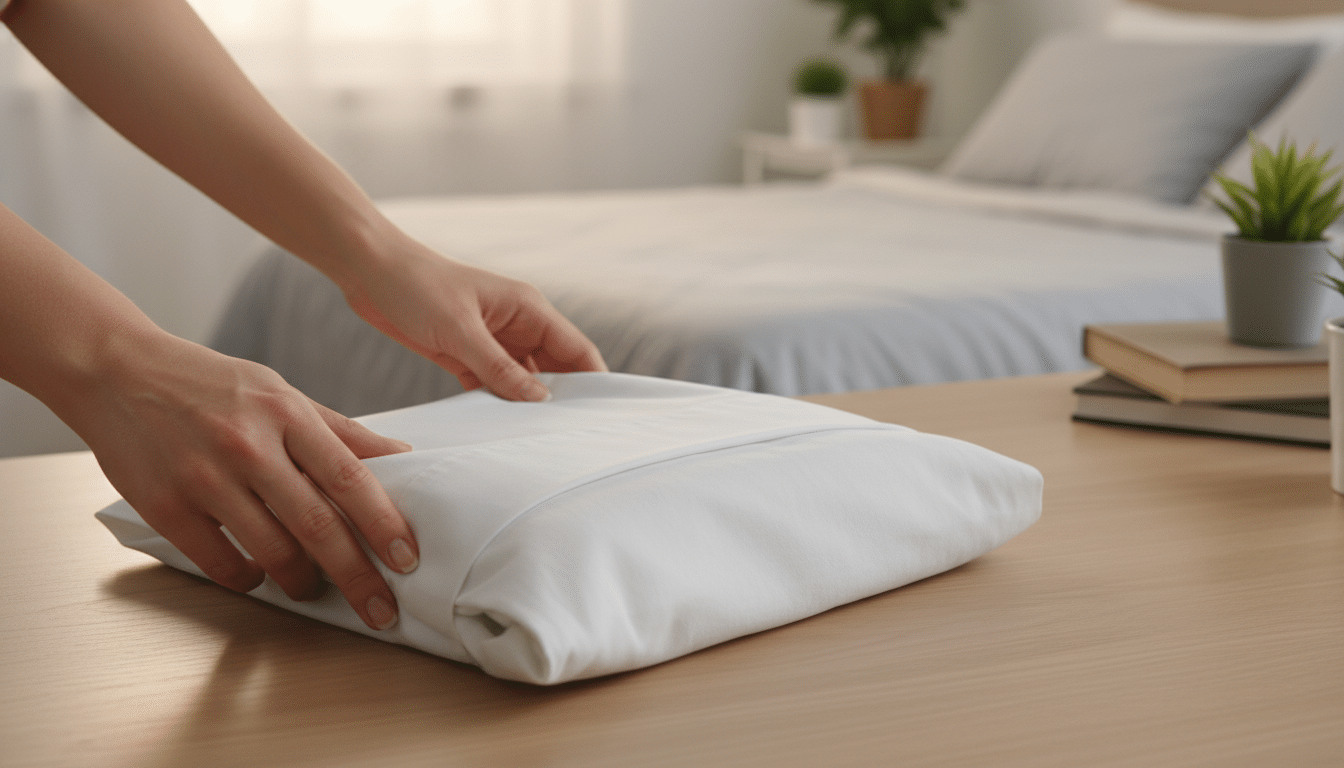 Plier un drap-housse dans une taie d'oreiller