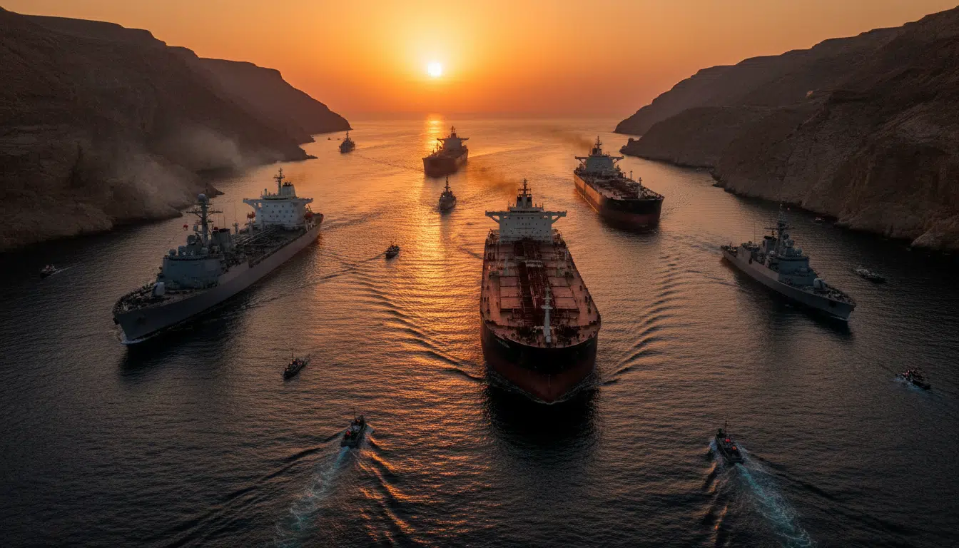 Navires pétroliers dans un détroit maritime sous tension