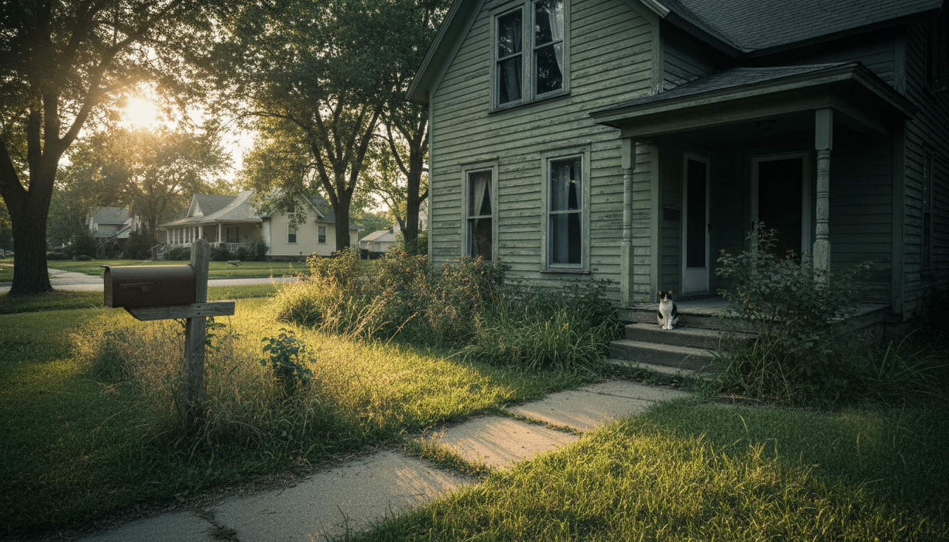 Maison ancienne isolée dans une rue calme du Midwest américain