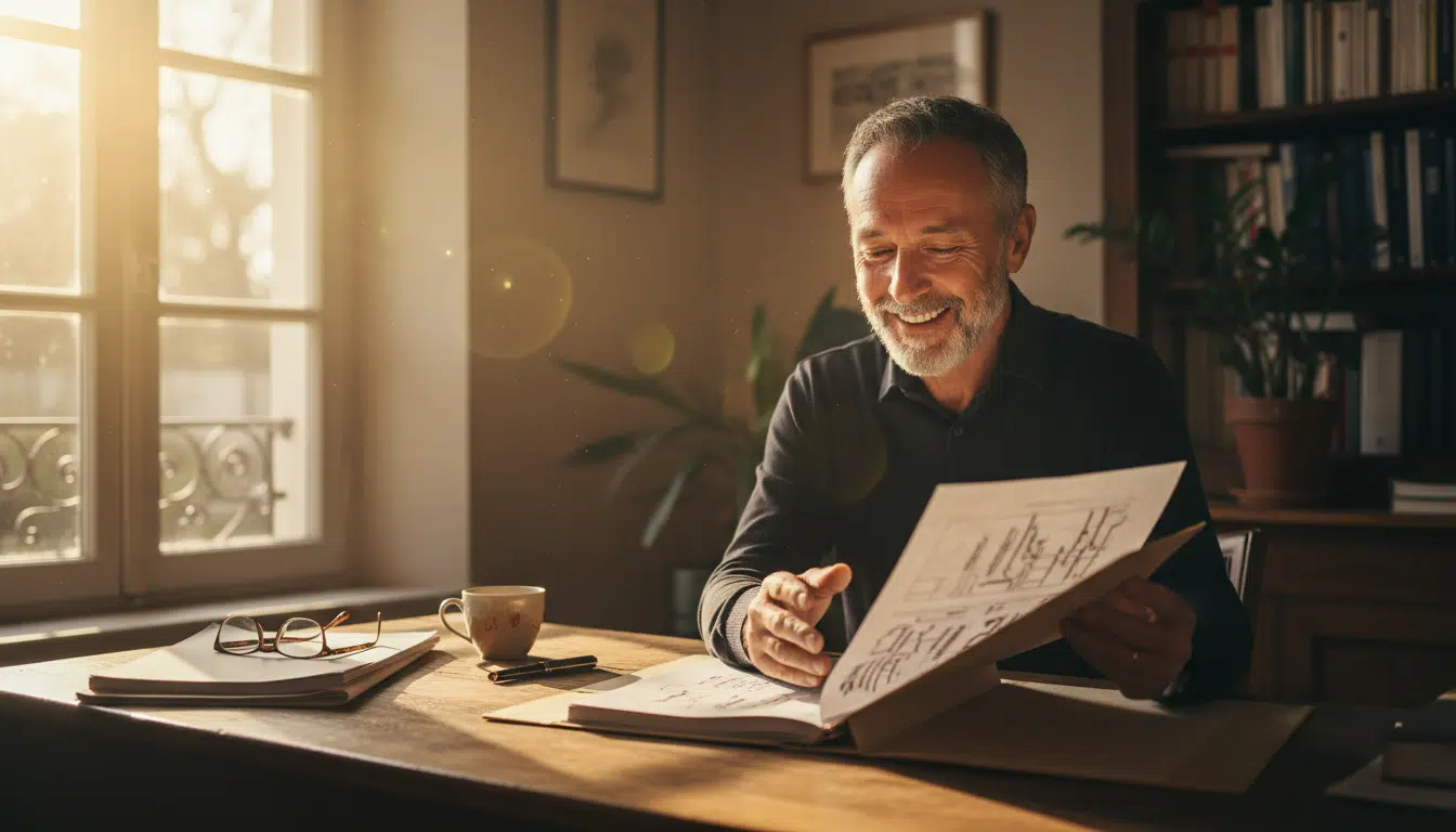 Homme lisant des documents officiels sur la retraite