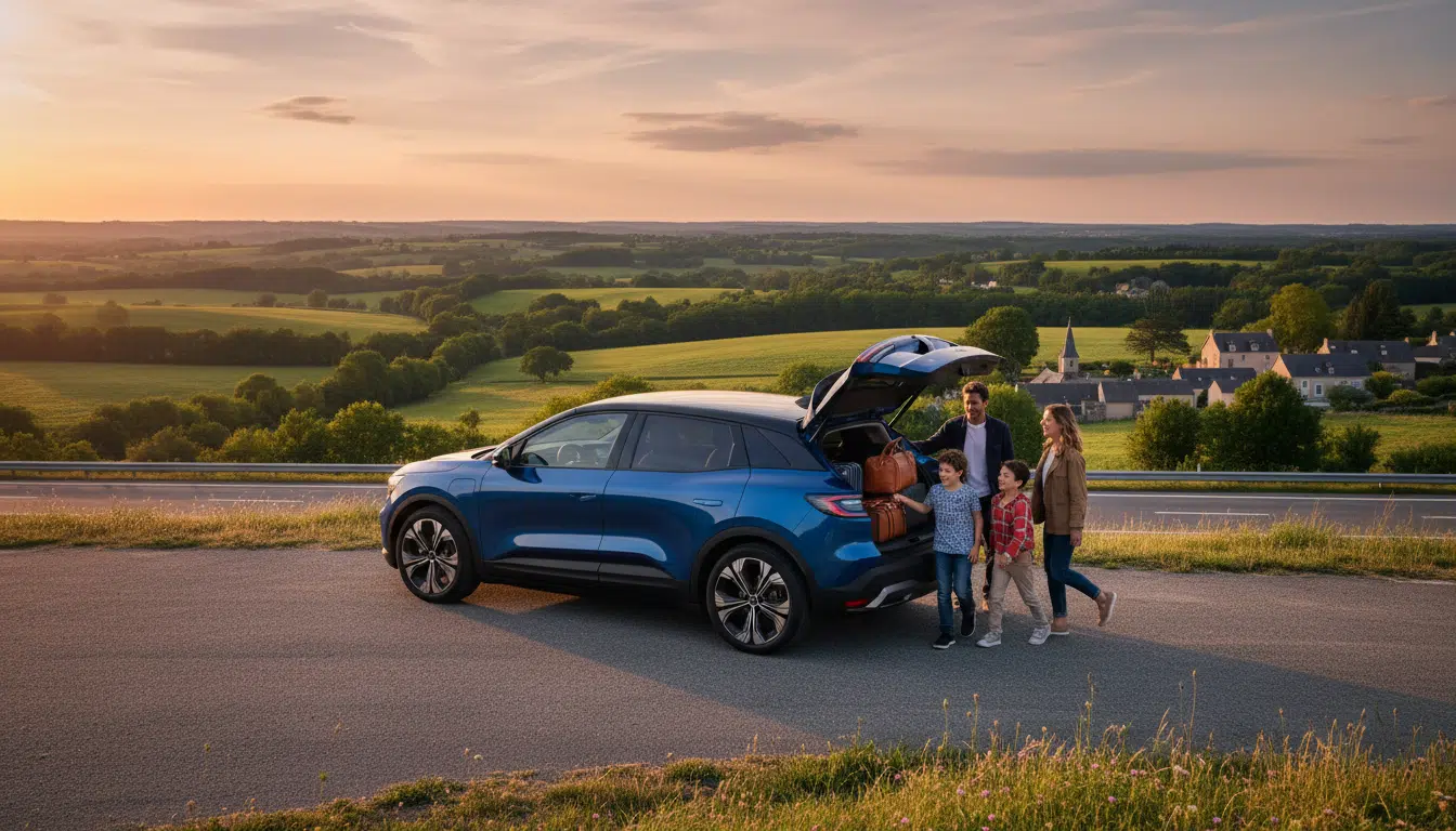 Renault Scénic électrique sur une aire d'autoroute française