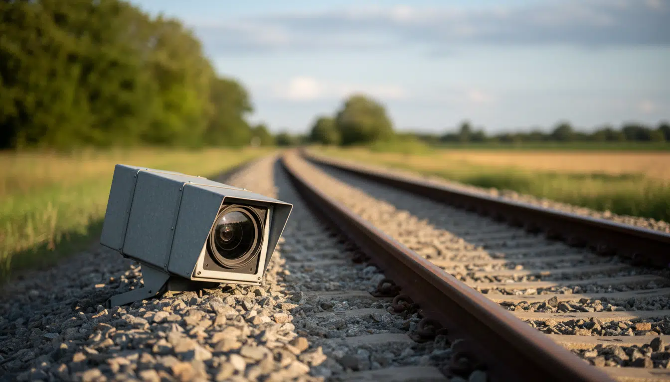 Radar automatique couché pointant vers une voie ferrée