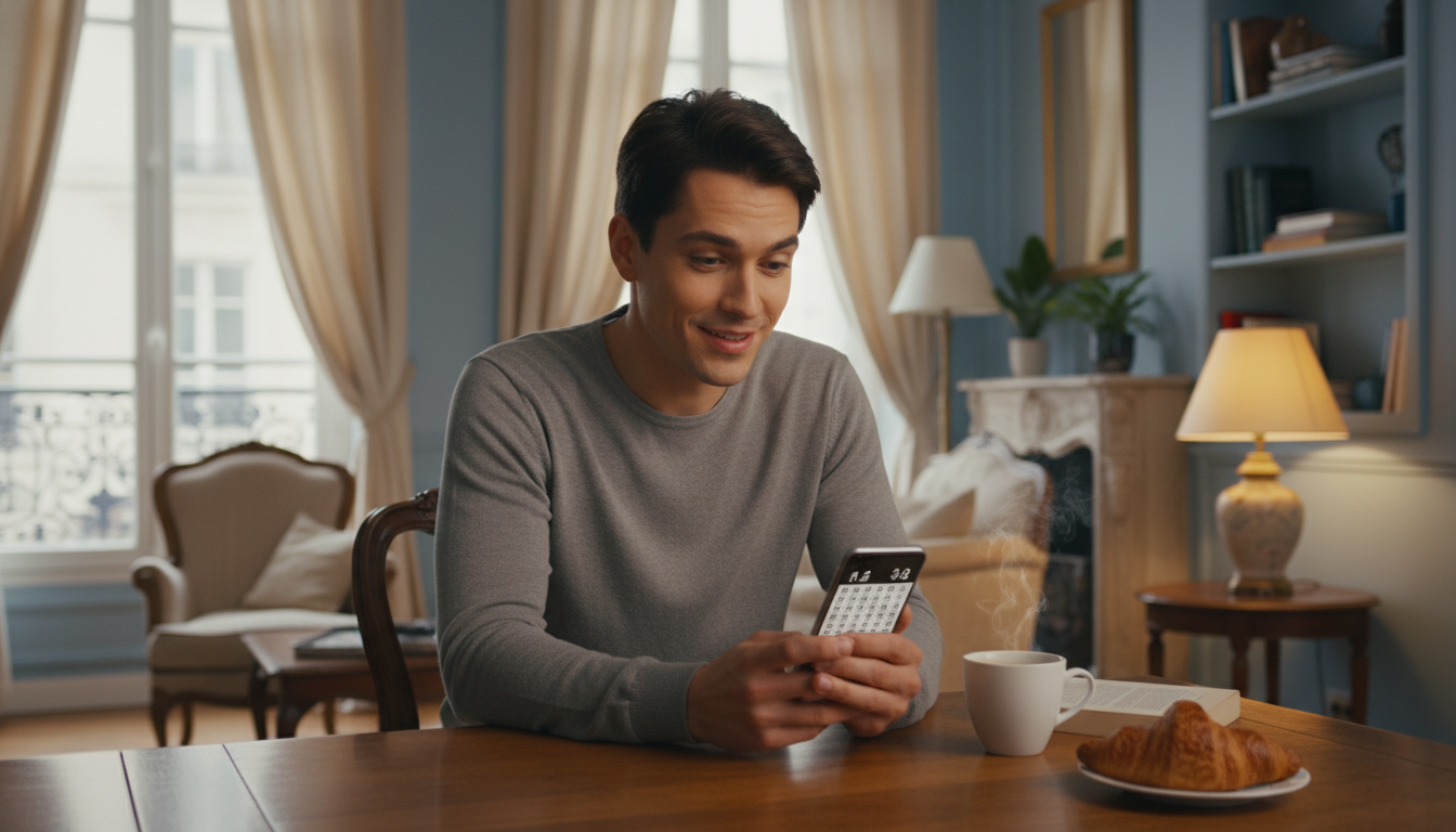 Personne vérifiant les résultats du Loto sur smartphone