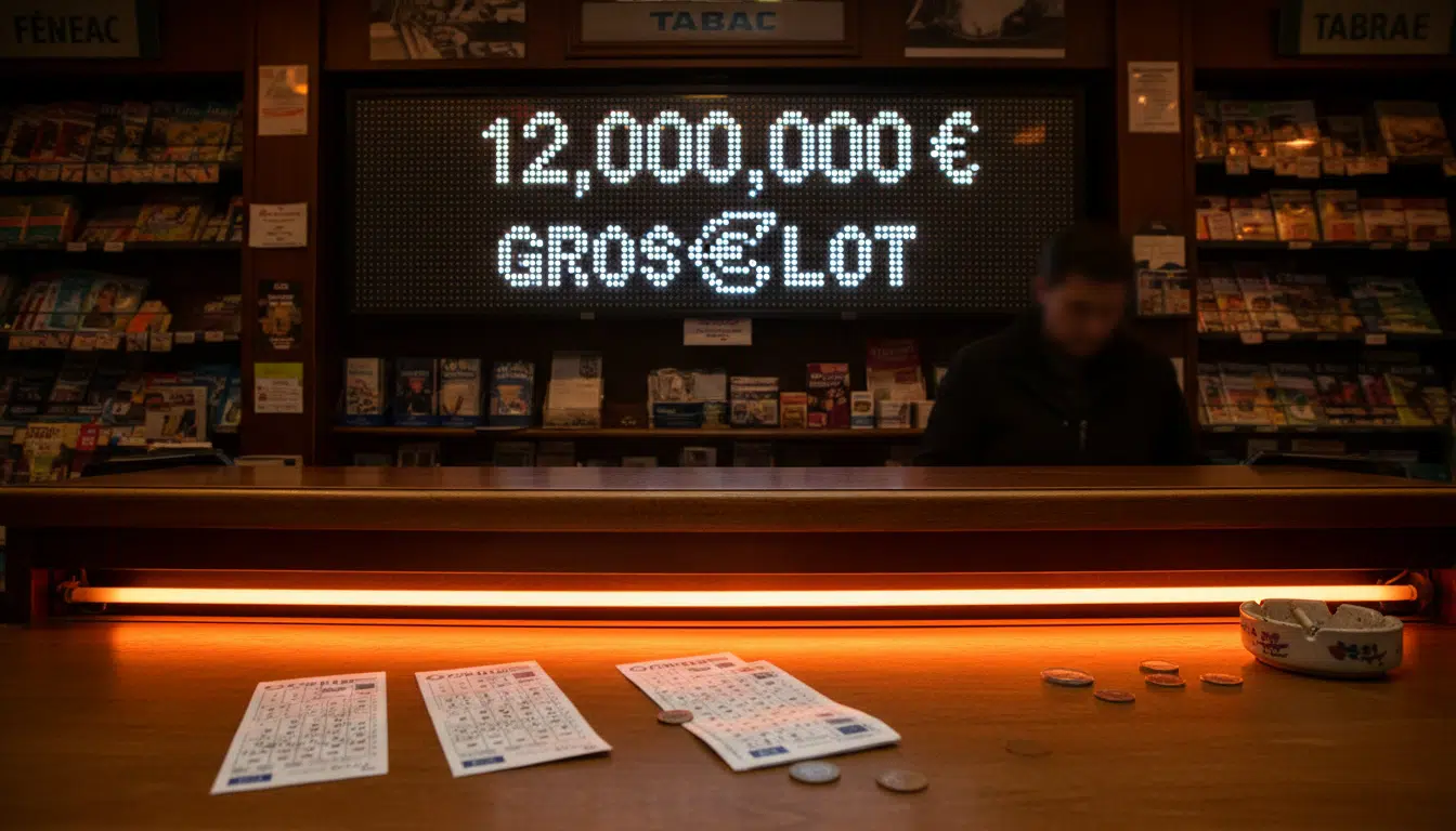 Écran de jackpot Loto à 12 millions dans un bureau de tabac