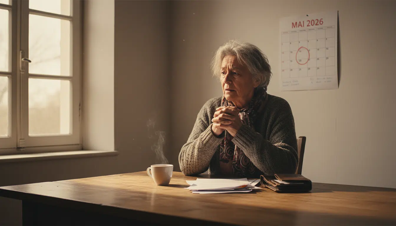 Retraité consultant un calendrier de mai 2026