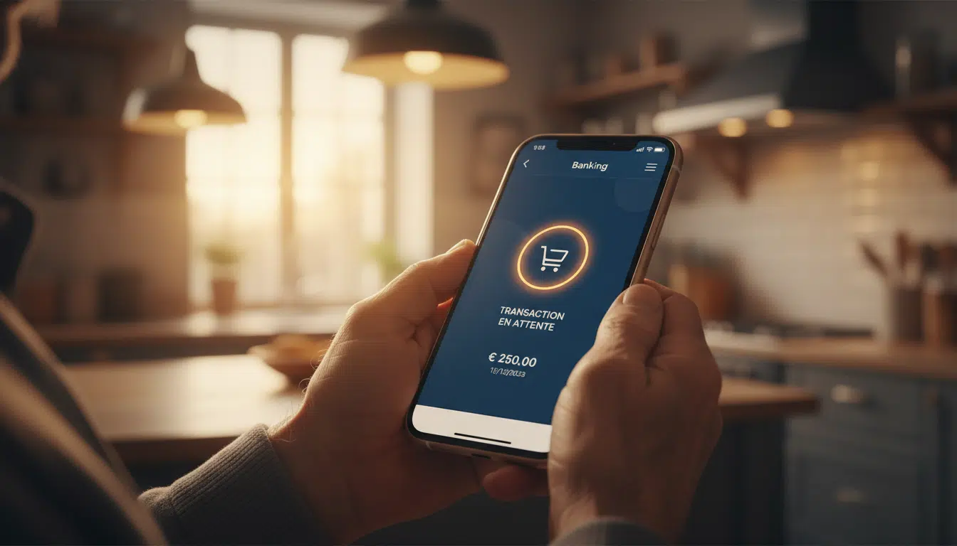 Application bancaire affichant un virement en attente