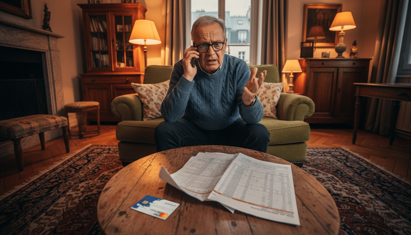 Retraité contactant sa banque par téléphone après une arnaque