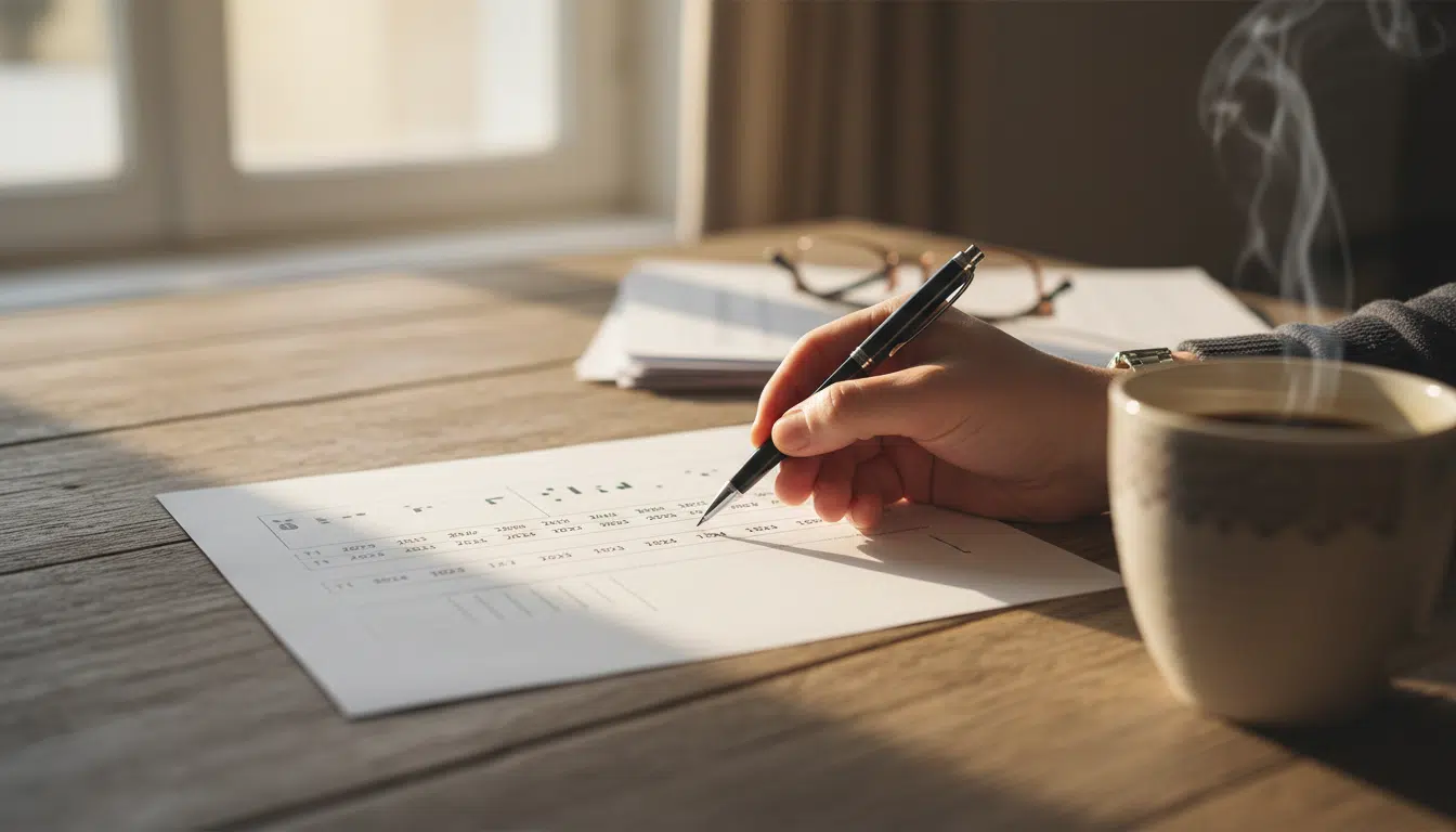 Document de calcul de pension avec dates trimestrielles entourées