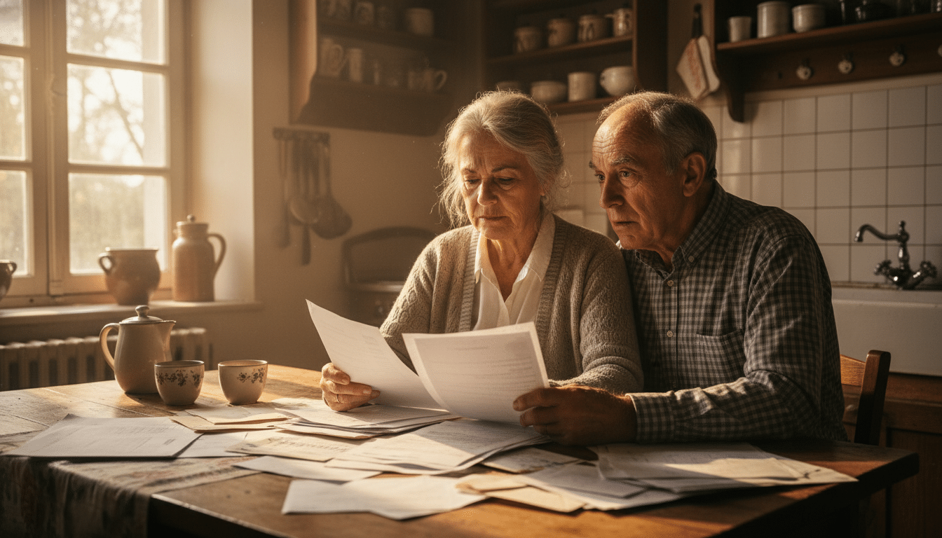 Couple de retraités inquiets devant leurs factures