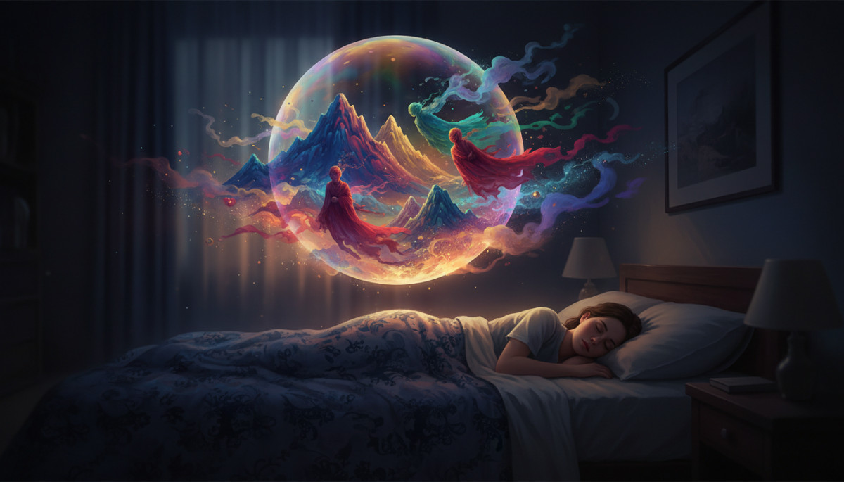 Rêve surréaliste qui se dissipe au-dessus d'un dormeur