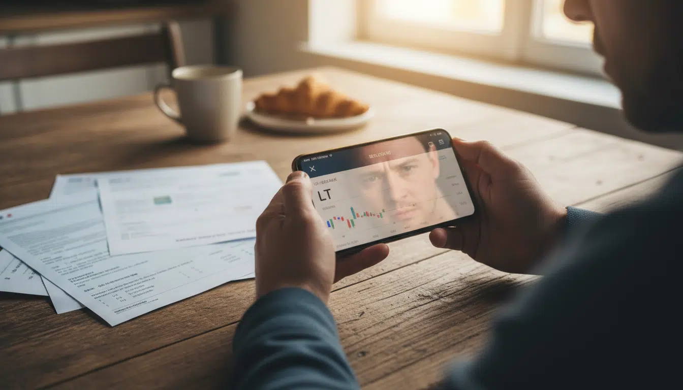 Personne vérifiant son IBAN de néobanque sur smartphone