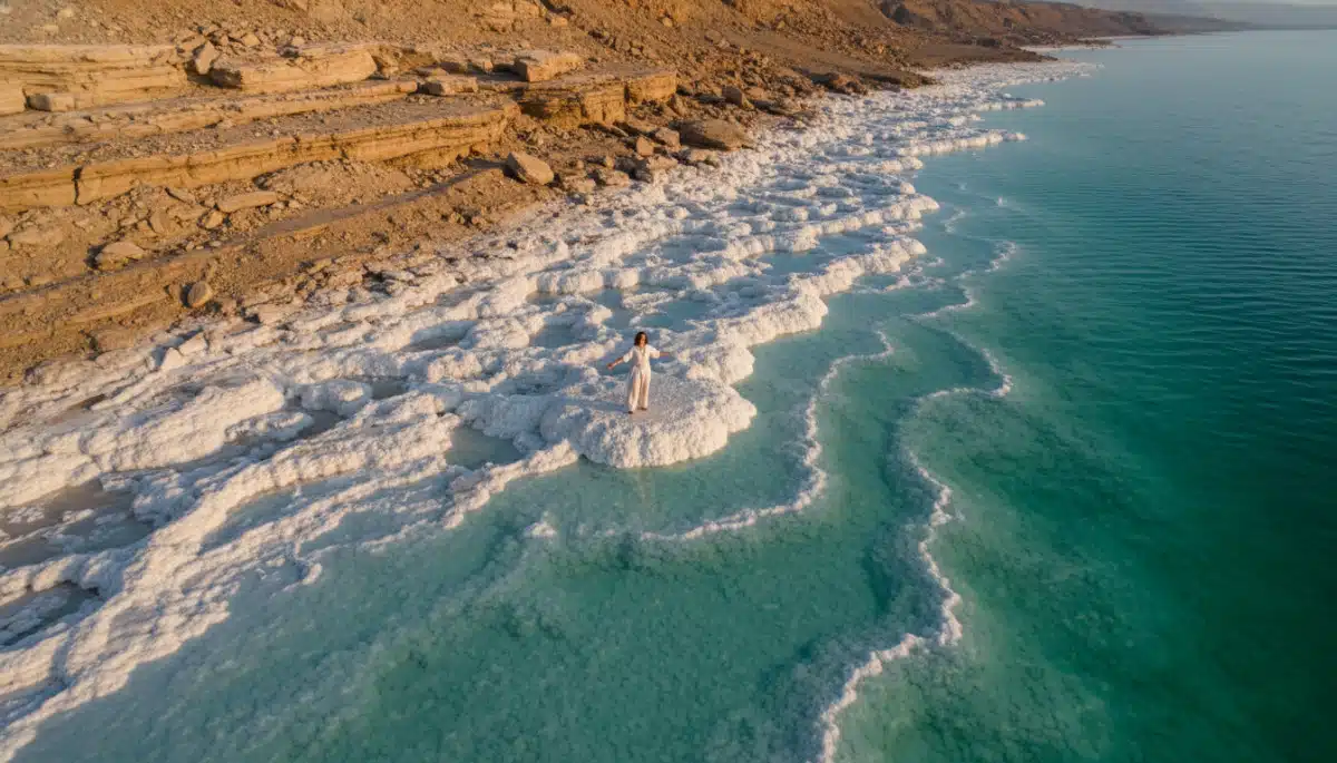 Rives cristallisées de la mer Morte en Jordanie