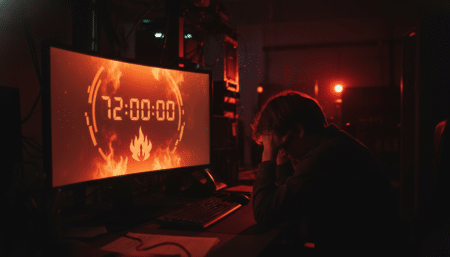 Écran affichant un compte à rebours de 72 heures