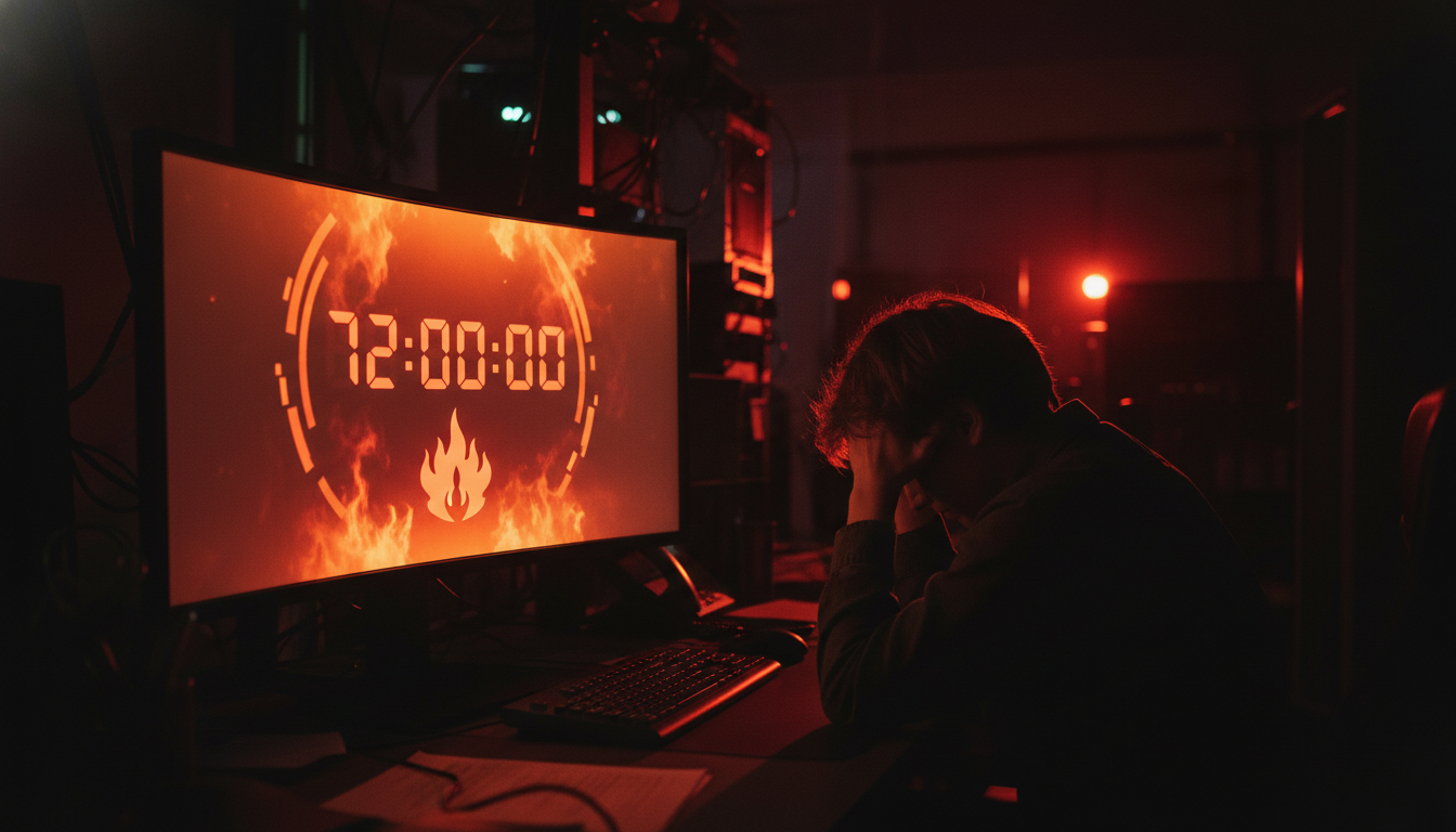 Écran affichant un compte à rebours de 72 heures