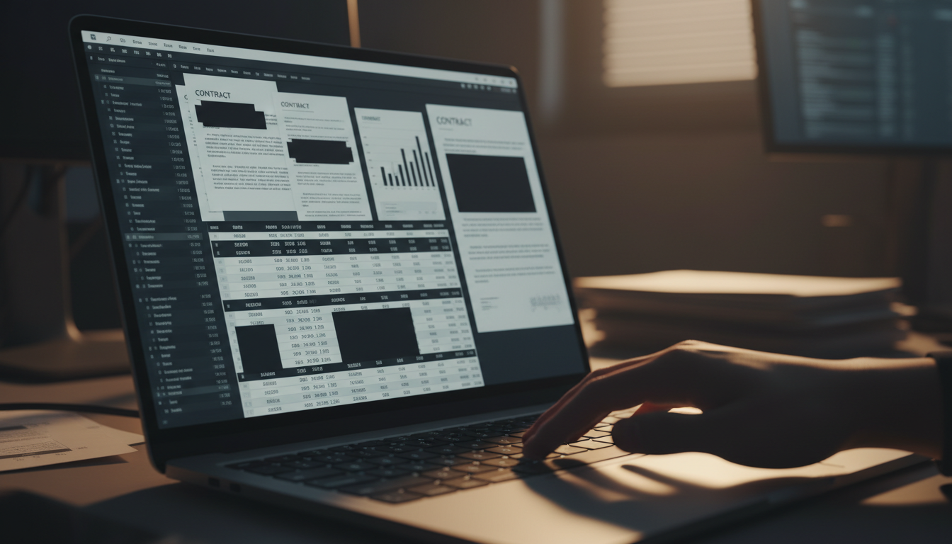 Documents financiers confidentiels affichés sur un écran