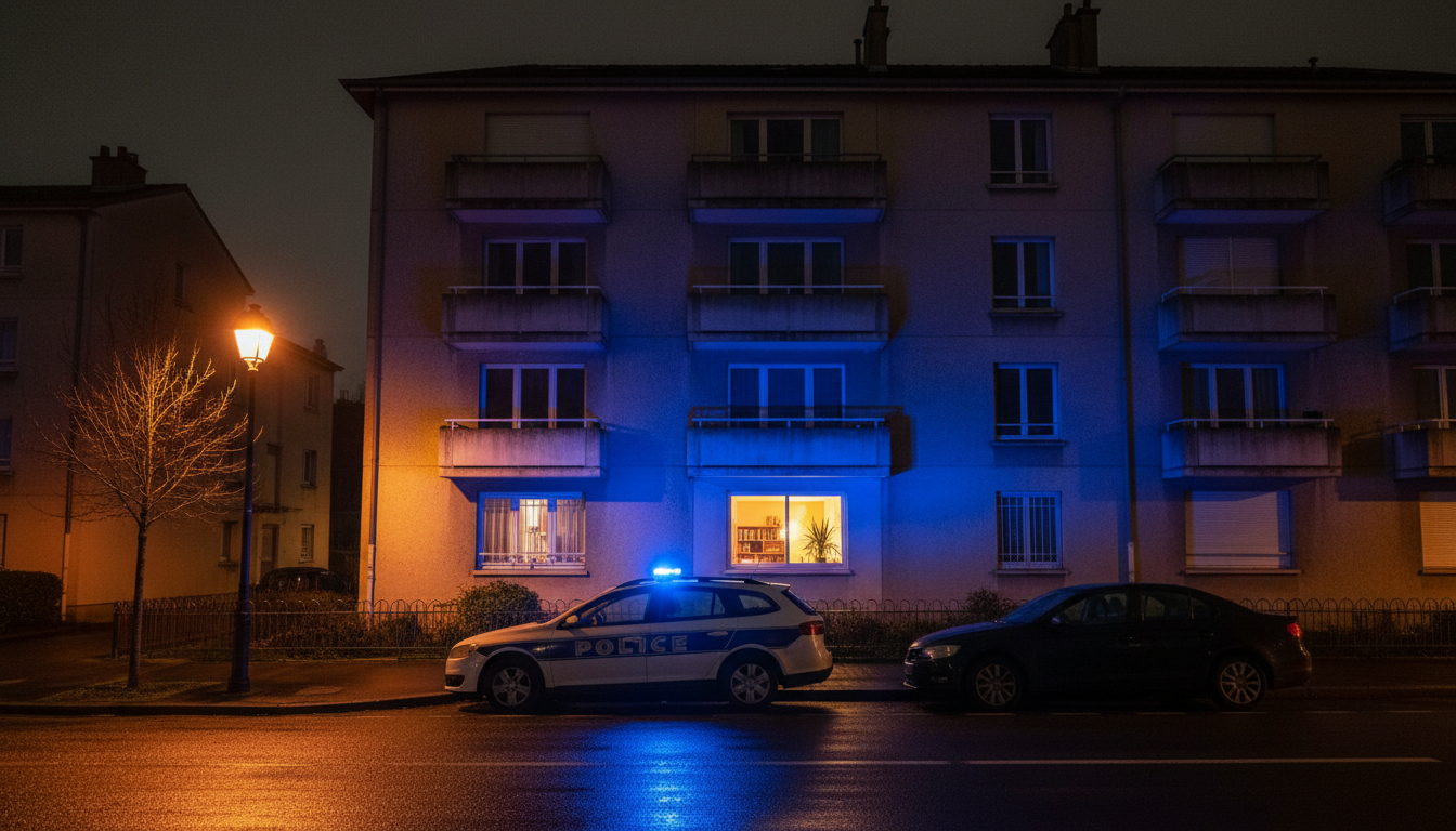 Immeuble résidentiel de nuit avec voiture de police à Romainville