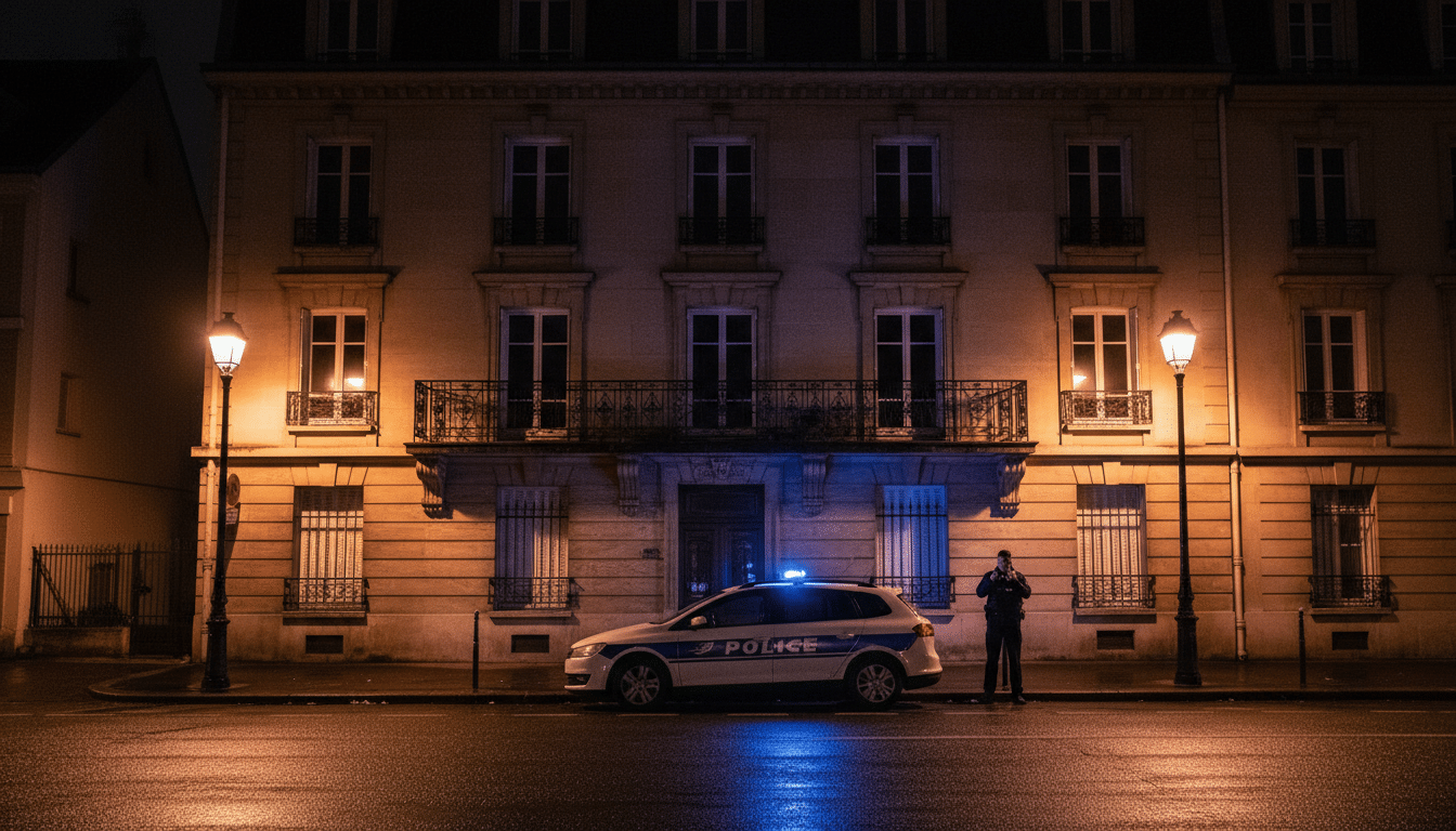 Immeuble de Romainville avec véhicule de police la nuit