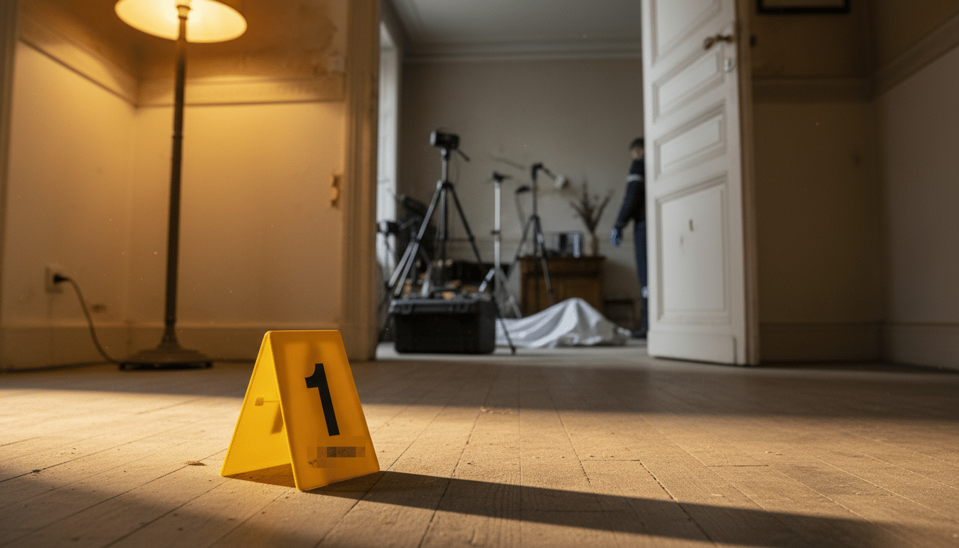 Marqueur de scène de crime dans un appartement
